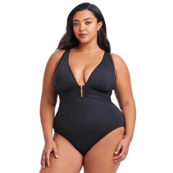 Bleu By Rod Beattie Plus Size One Piece Plunge Plunging Neck Swimsuit Black 16W - Picture 5 of 6